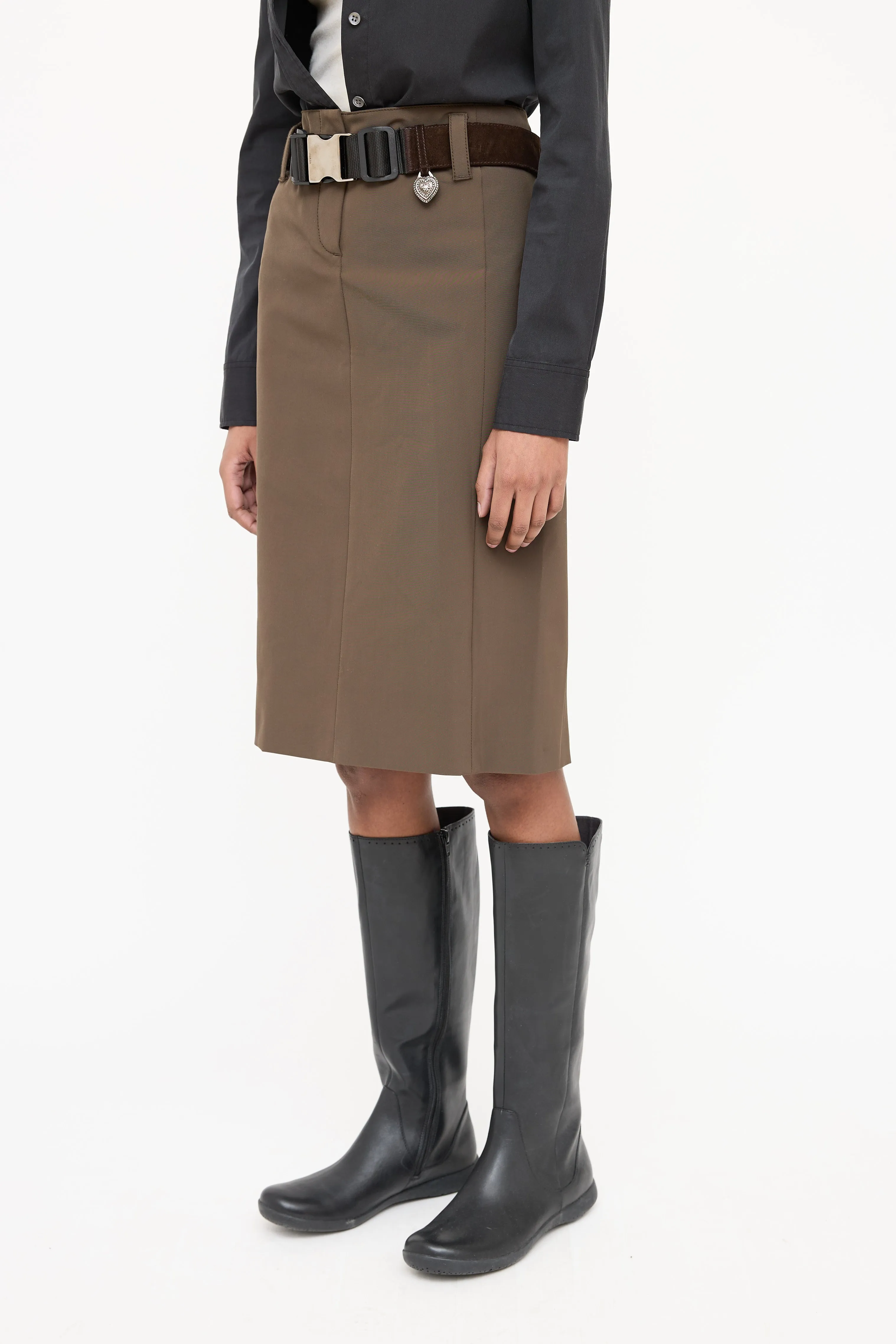 2006 Nylon Belted Midi Skirt