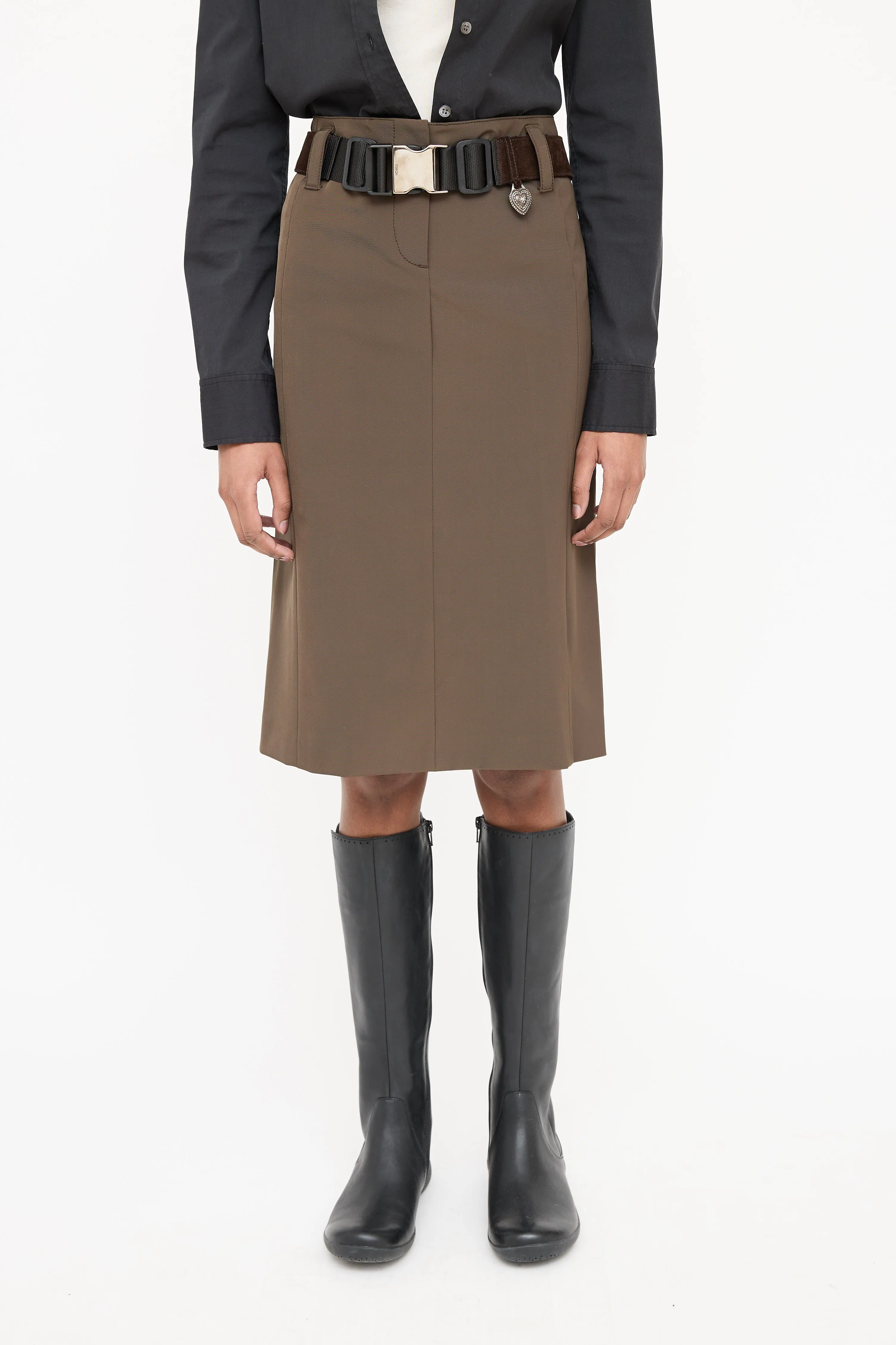 2006 Nylon Belted Midi Skirt