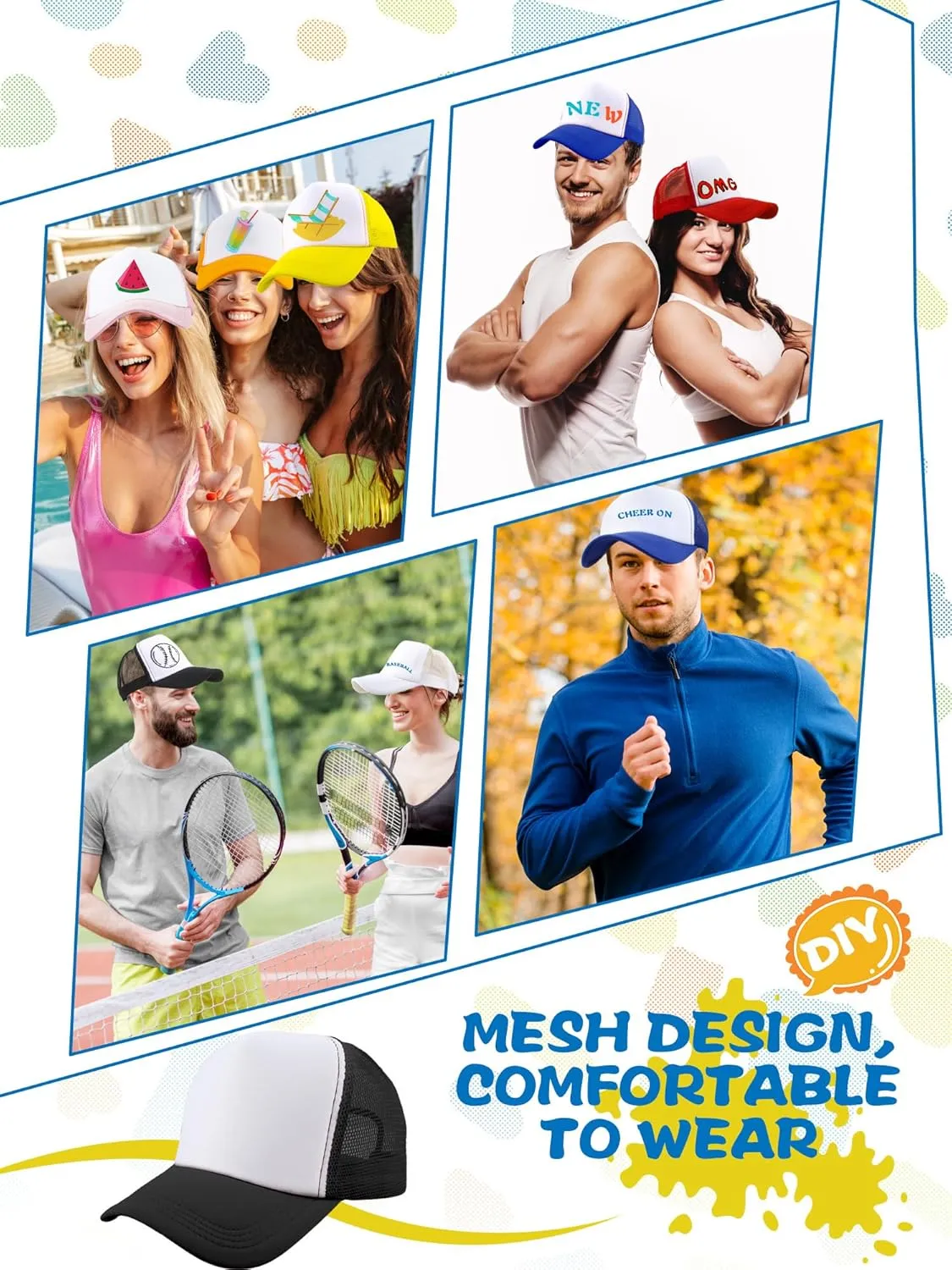 45 Pcs Adult Sublimation Trucker Caps Bulk DIY Baseball Hats Mesh Trucker Hats for Men Women Running Baseball