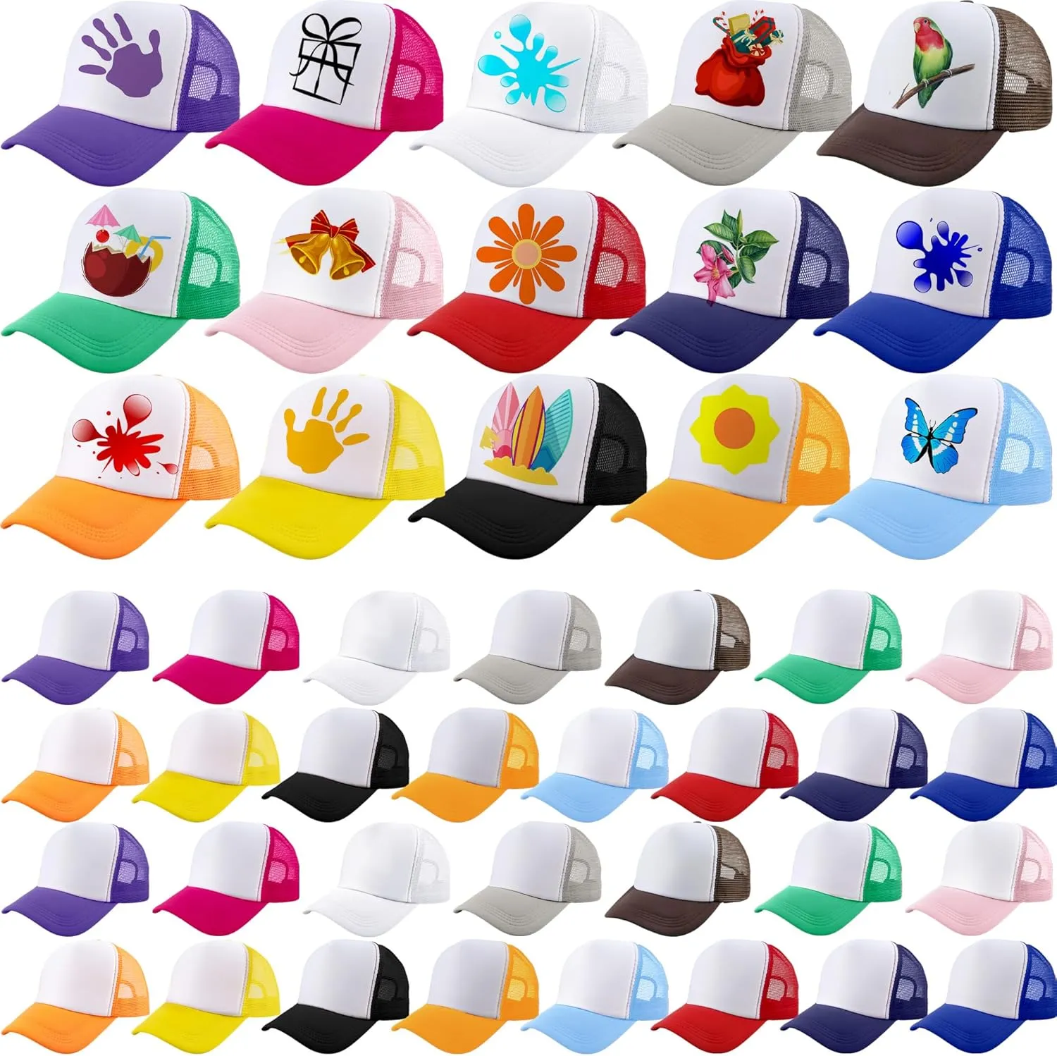 45 Pcs Adult Sublimation Trucker Caps Bulk DIY Baseball Hats Mesh Trucker Hats for Men Women Running Baseball