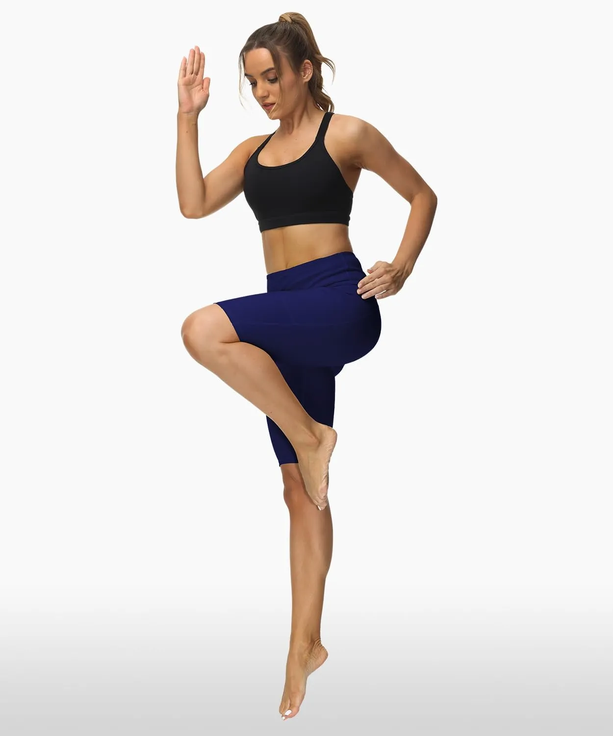 ALONG FIT Women High Waisted Biker Shorts Tummy Control Workout Yoga Shorts with Pockets Athletic Workout Running