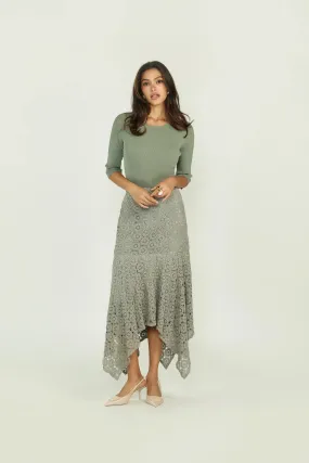 Asymmetrical Lace Skirt - Sage