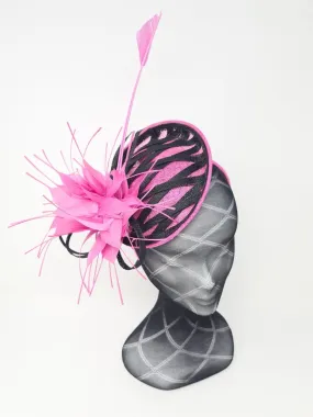Black & Magenta Pink Lattice Disc Fascinator