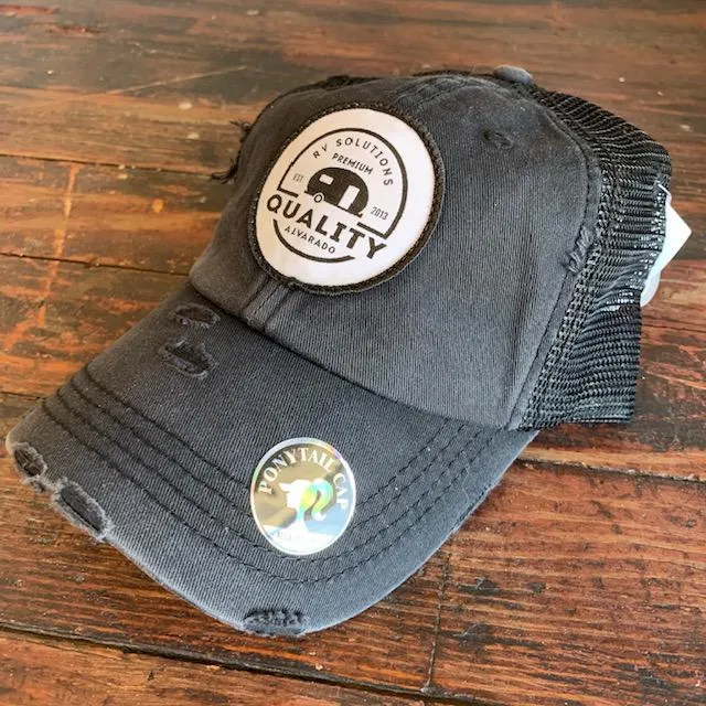 BLACK DISTRESSED QRVS PATCH HAT