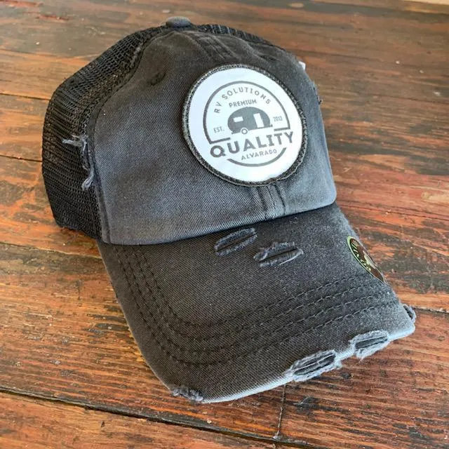 BLACK DISTRESSED QRVS PATCH HAT