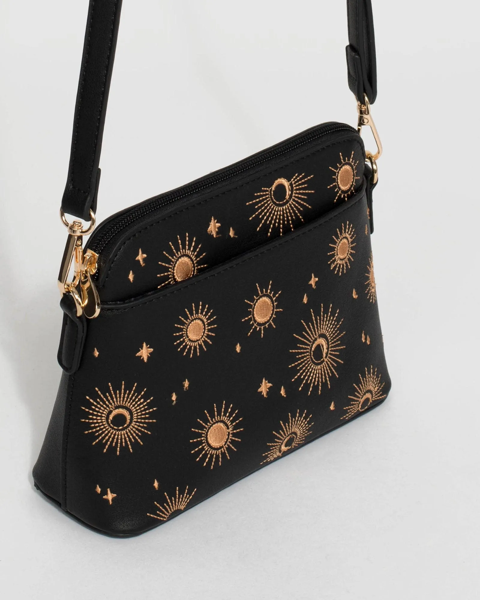 Black Embroidered Star Crossbody Bag