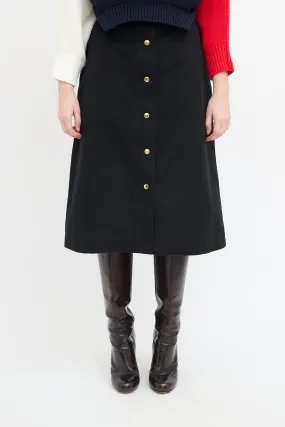 Black Snap Button Midi Skirt
