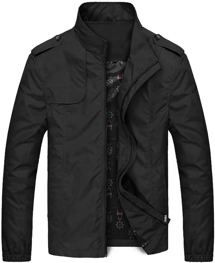 Bomber Jacket for Men Lightweight Cargo Jacket Coat Button Up Winter Outerwear Fashion Casual Stand Collar Coats