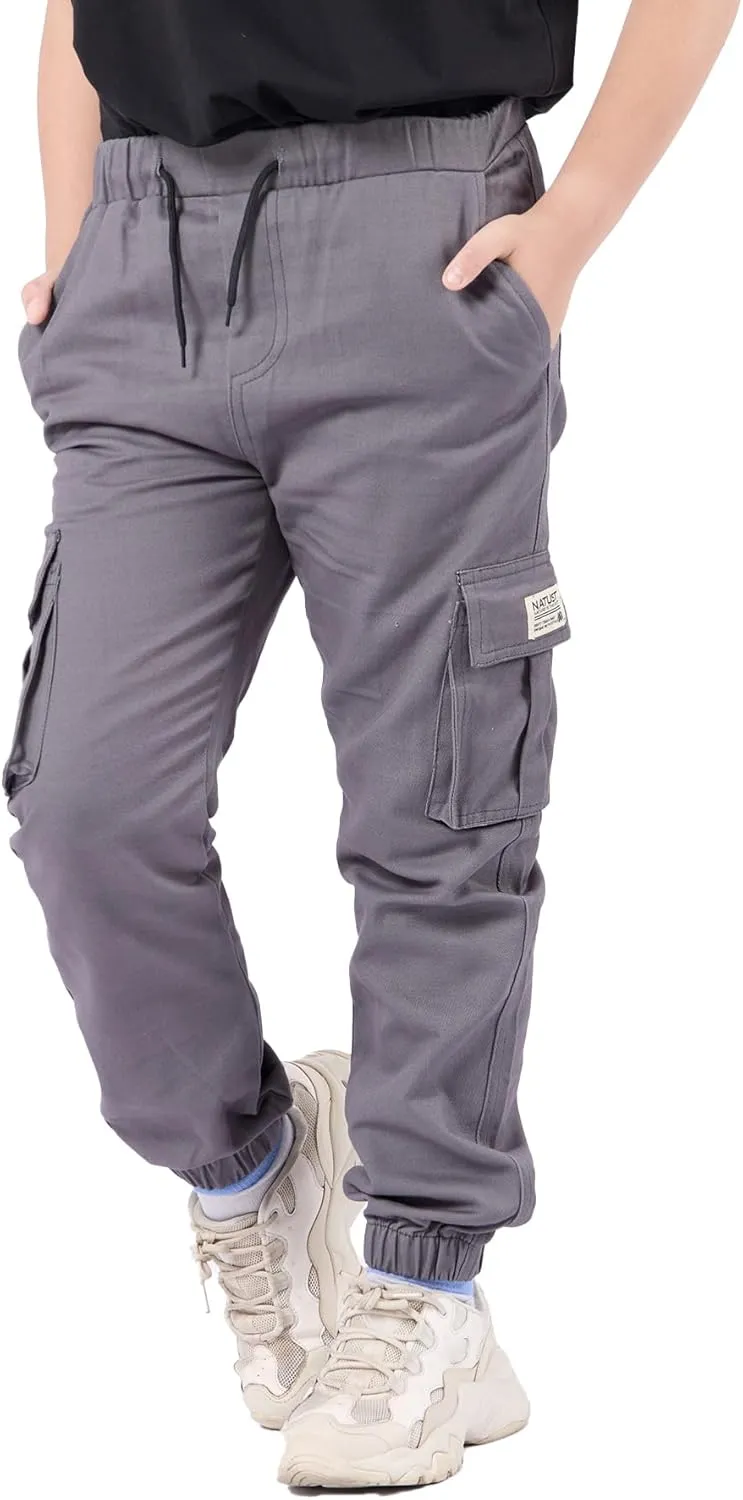 Boys Cargo Joggers Drawstring Jogging Pants Kids Elastic Waist Trousers 5-14 Years