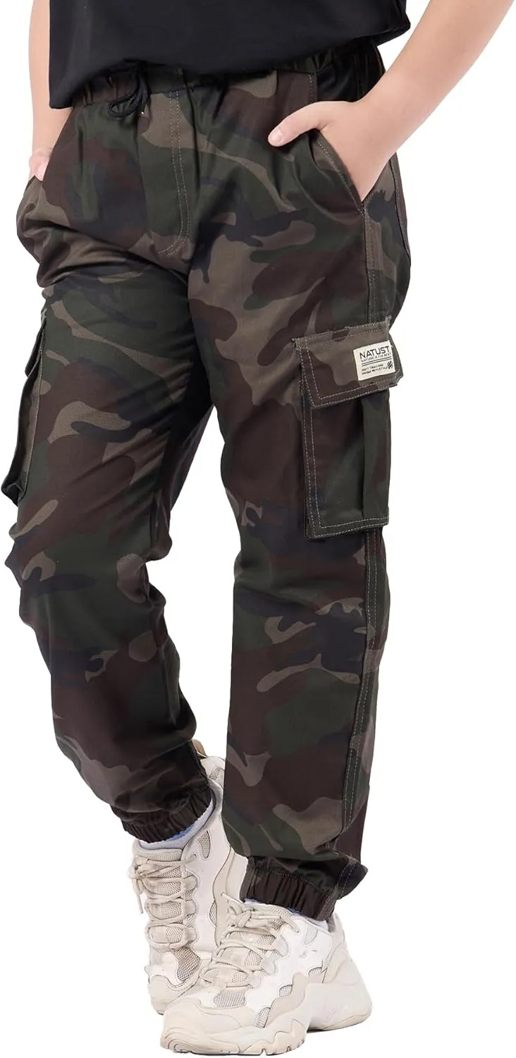 Boys Cargo Joggers Drawstring Jogging Pants Kids Elastic Waist Trousers 5-14 Years