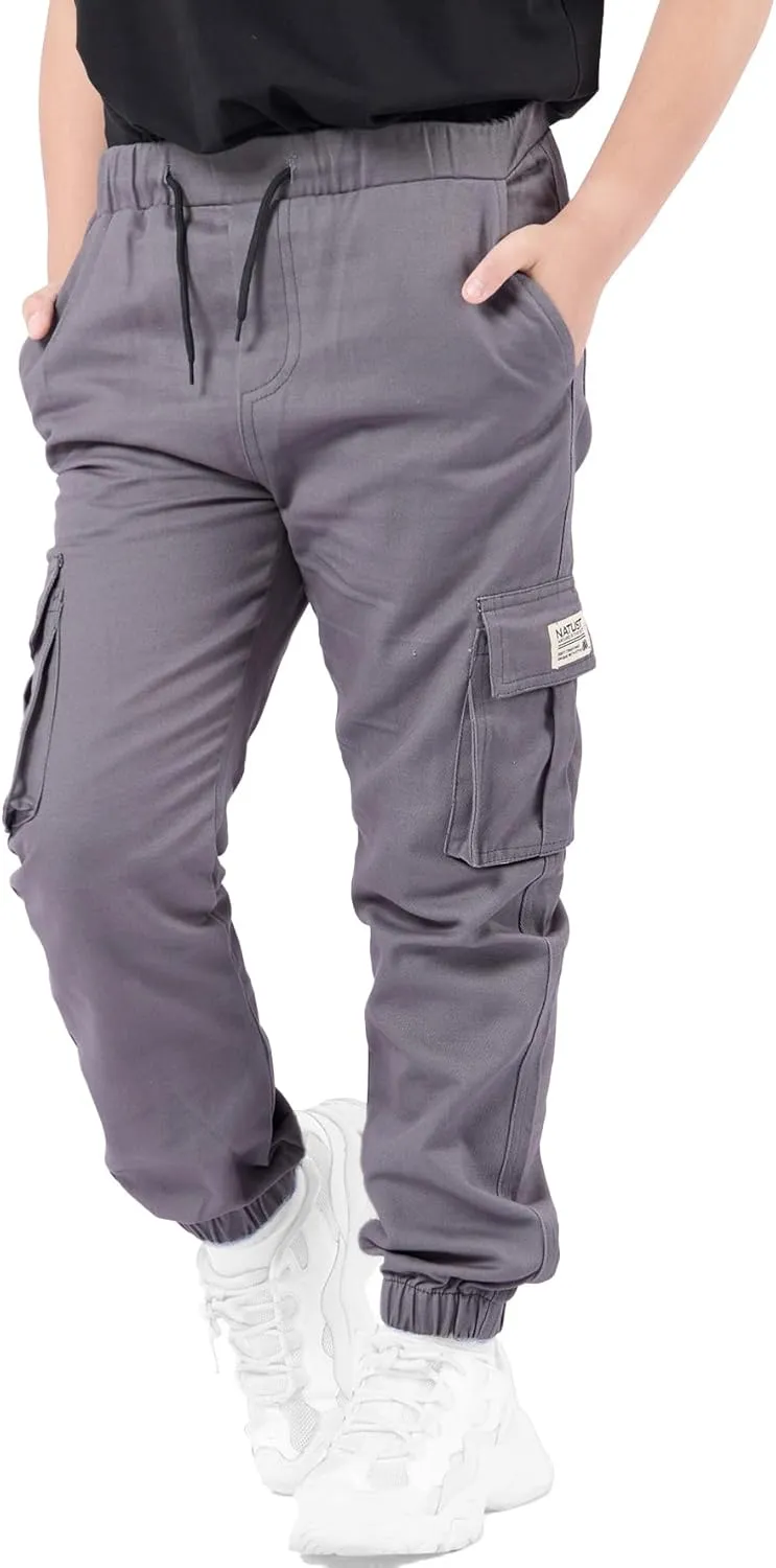Boys Cargo Joggers Drawstring Jogging Pants Kids Elastic Waist Trousers 5-14 Years