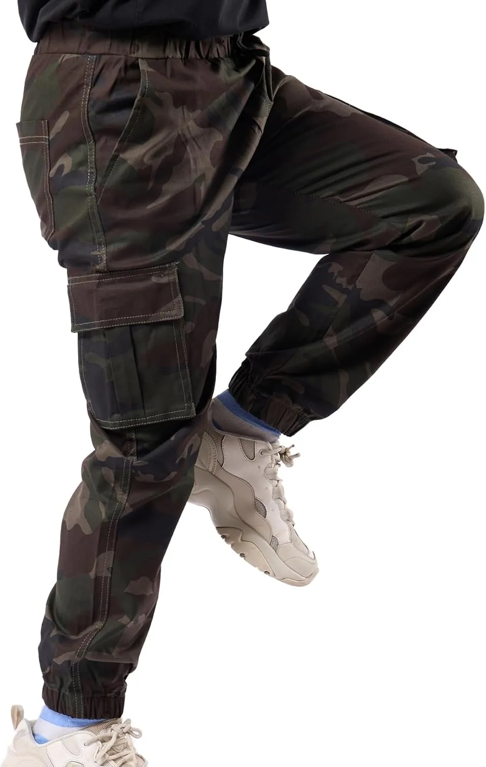 Boys Cargo Joggers Drawstring Jogging Pants Kids Elastic Waist Trousers 5-14 Years