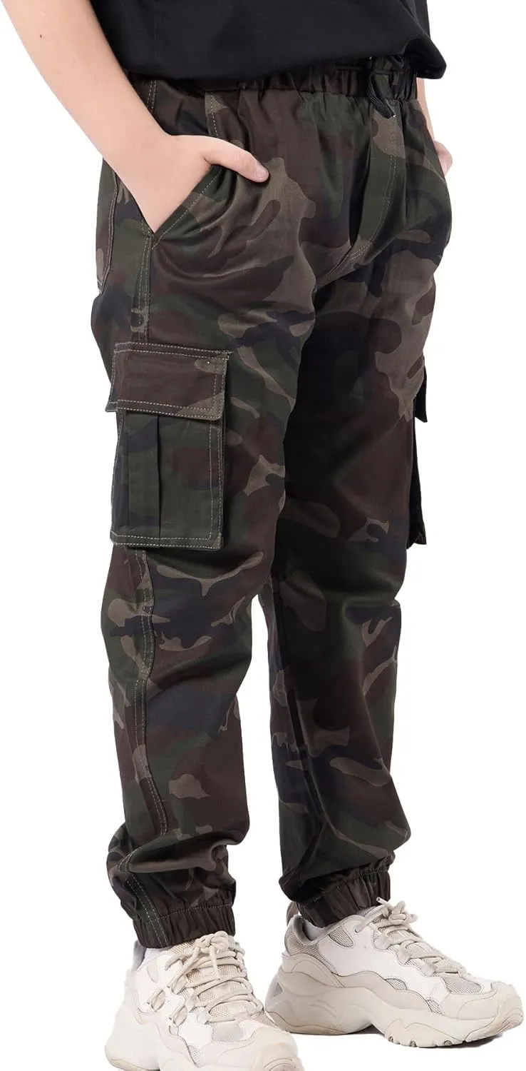 Boys Cargo Joggers Drawstring Jogging Pants Kids Elastic Waist Trousers 5-14 Years