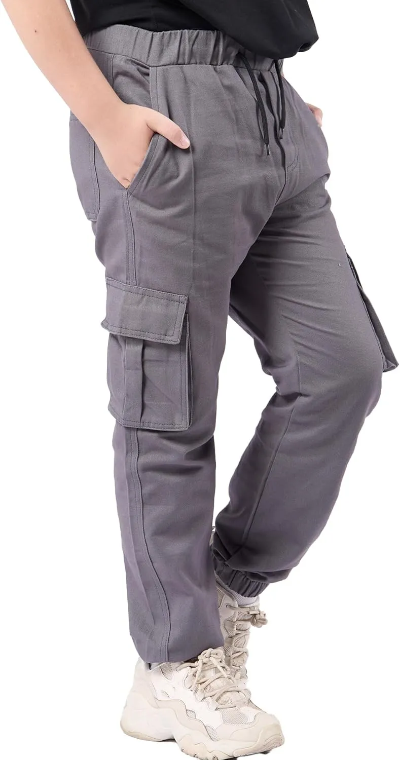 Boys Cargo Joggers Drawstring Jogging Pants Kids Elastic Waist Trousers 5-14 Years