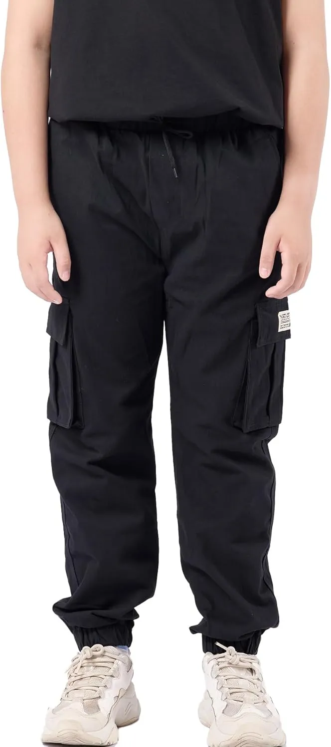 Boys Cargo Joggers Drawstring Jogging Pants Kids Elastic Waist Trousers 5-14 Years