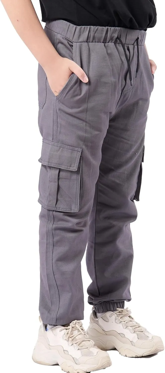 Boys Cargo Joggers Drawstring Jogging Pants Kids Elastic Waist Trousers 5-14 Years