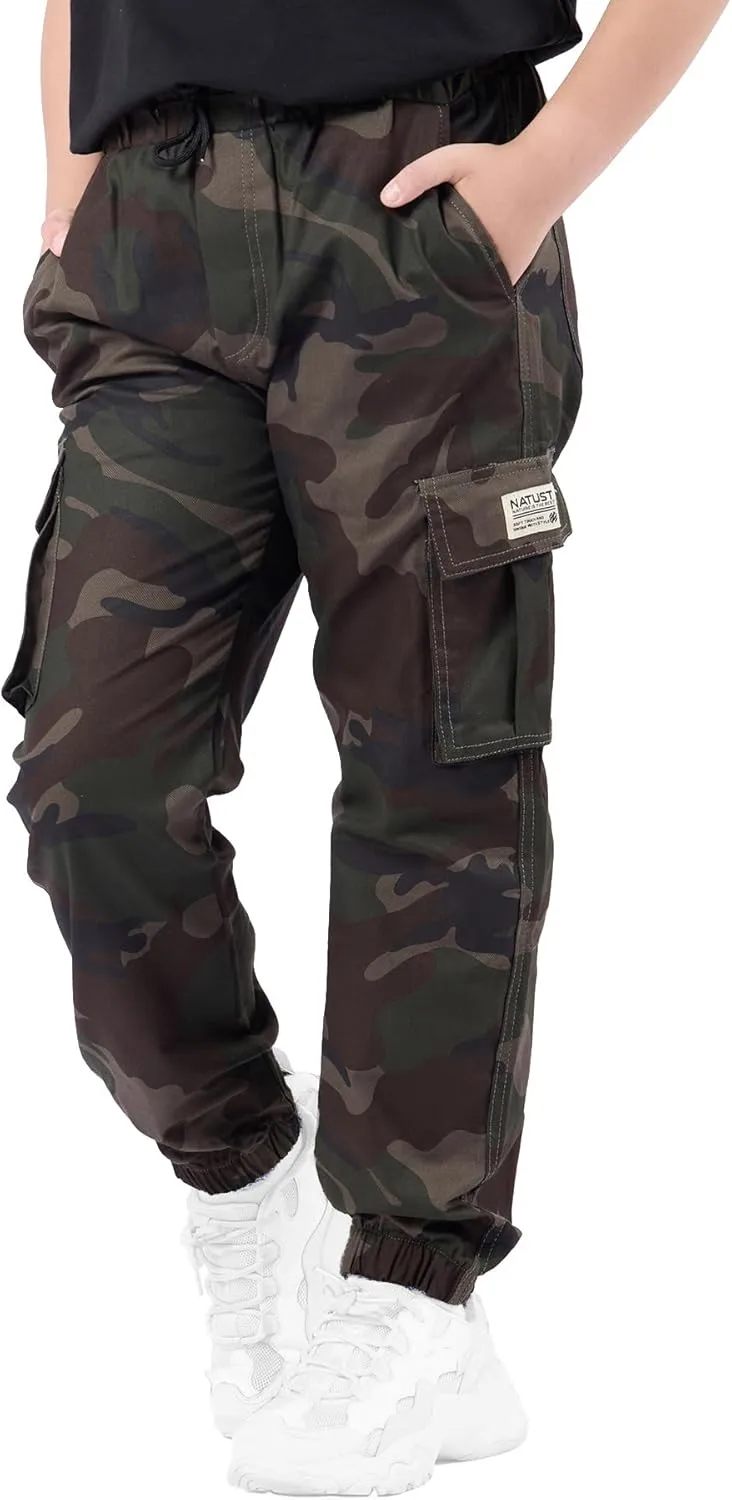 Boys Cargo Joggers Drawstring Jogging Pants Kids Elastic Waist Trousers 5-14 Years