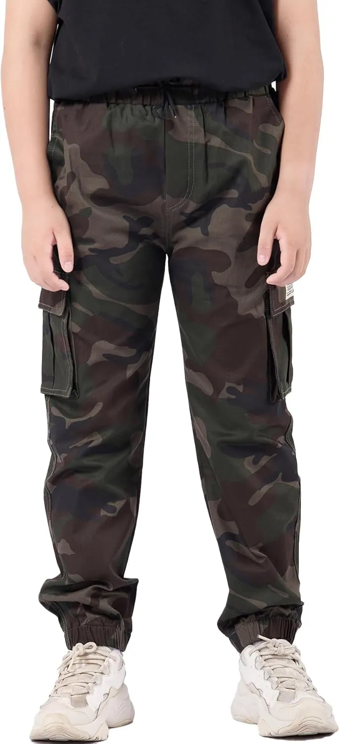 Boys Cargo Joggers Drawstring Jogging Pants Kids Elastic Waist Trousers 5-14 Years