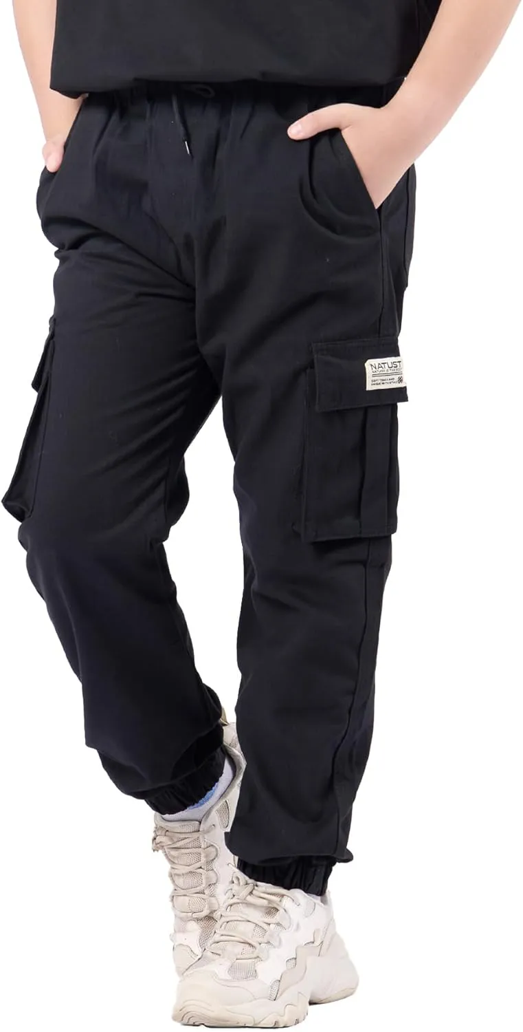 Boys Cargo Joggers Drawstring Jogging Pants Kids Elastic Waist Trousers 5-14 Years