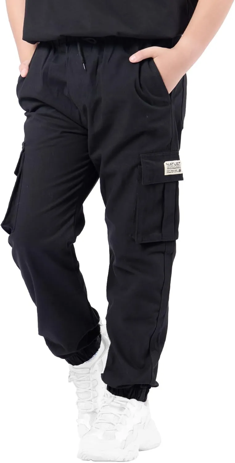 Boys Cargo Joggers Drawstring Jogging Pants Kids Elastic Waist Trousers 5-14 Years