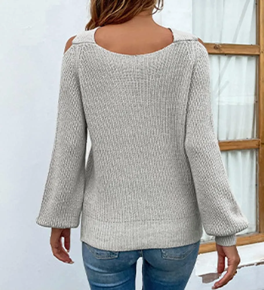 chouyatou Women's Fall Sexy Criss Cross Halter Neck Cold Shoulder Tops Cutout Knit Sweater