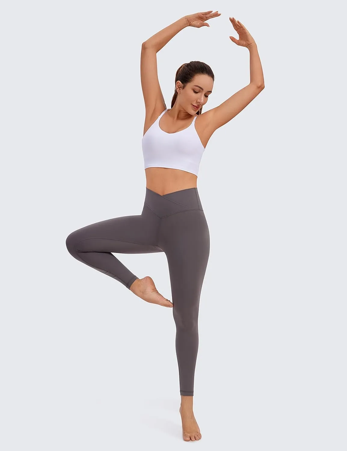 CRZ YOGA Womens Butterluxe Cross Waist Leggings 25" - V Crossover High Waisted Yoga