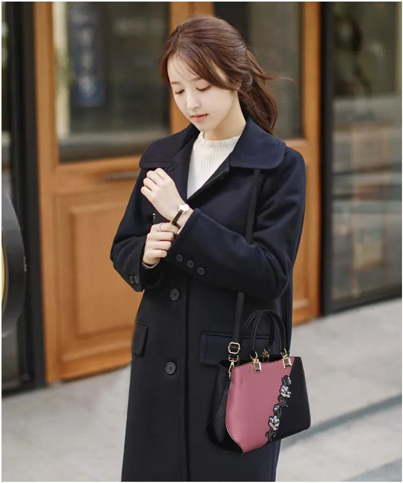 ELDA Purses and Handbags for Women Embroidery Top Handle Satchel Fashion Ladies Shoulder Bag Tote Purse Messenger Bags