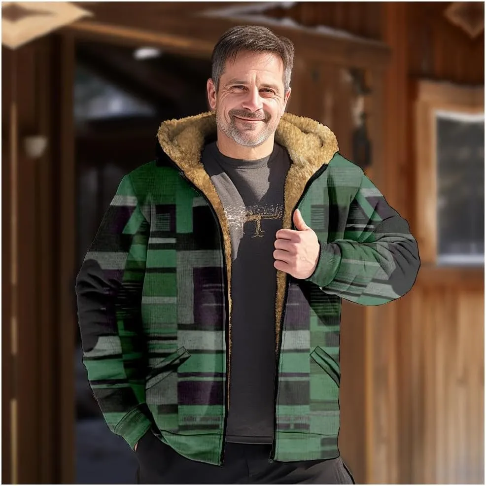 Fleece Lined Jackets for Men Winter Zip Up Coats Fashion Warm Hoodies Jackets Sherpa Lined Sweatshirts with Pocket