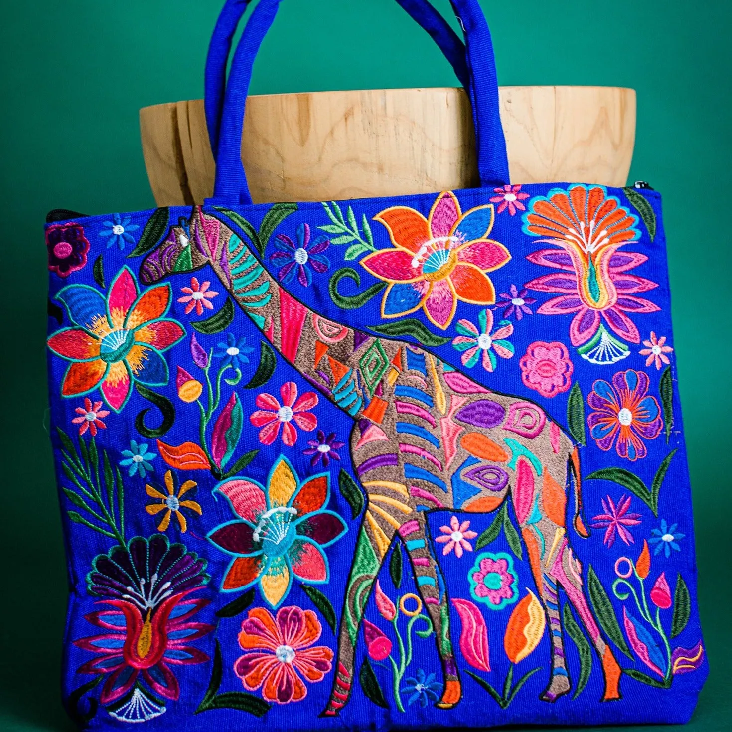 Giraffe Embroidered Tote Bag