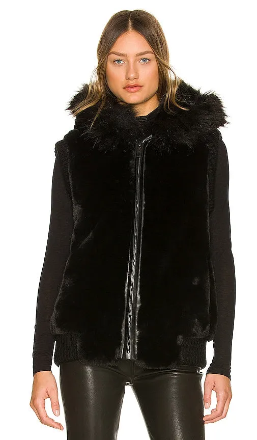 jocelyn Hooded Faux Fur Bomber Vest in Baby Blue