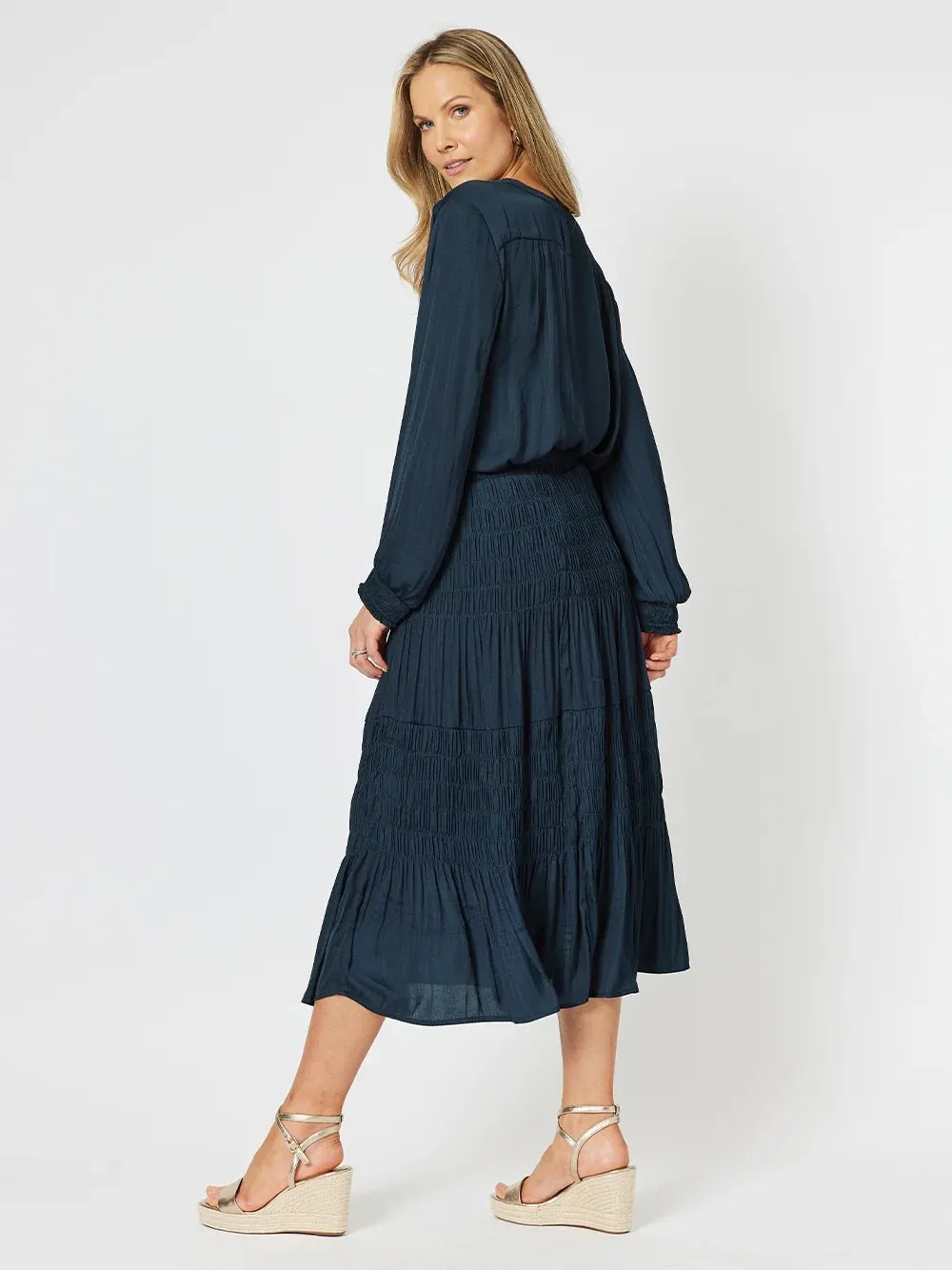 LUXE SHIRRED SKIRT NAVY