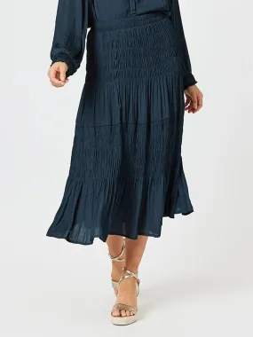 LUXE SHIRRED SKIRT NAVY