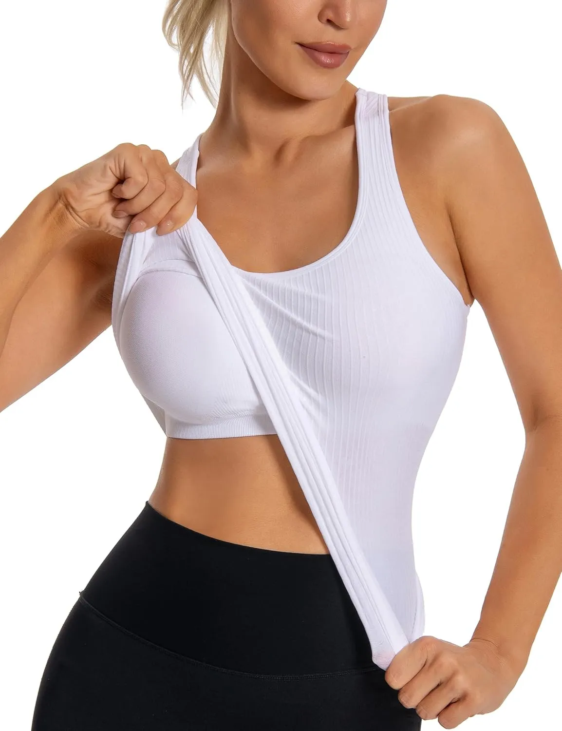 MathCat Workout Tank Tops for Women with Built in Bra, Sleeveless Yoga Tops Seamless Racerback Athletic Gym Shirts