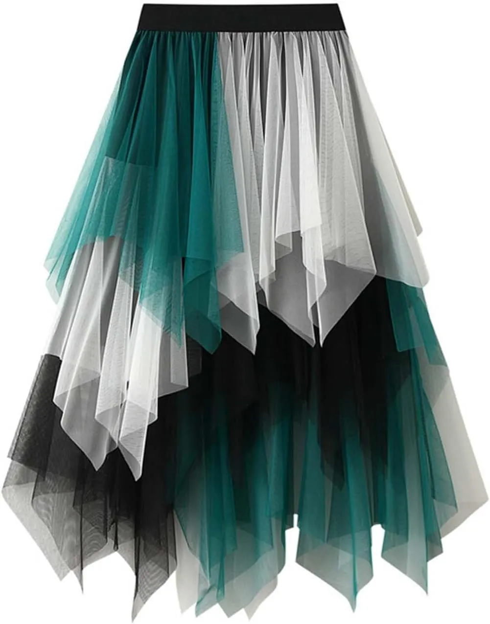 Maxi Skirt for Women Trendy Gradient Sheer Mesh Multi Layer Pleated Lightweight Summer Midi Skirts for Vacation Streetwear