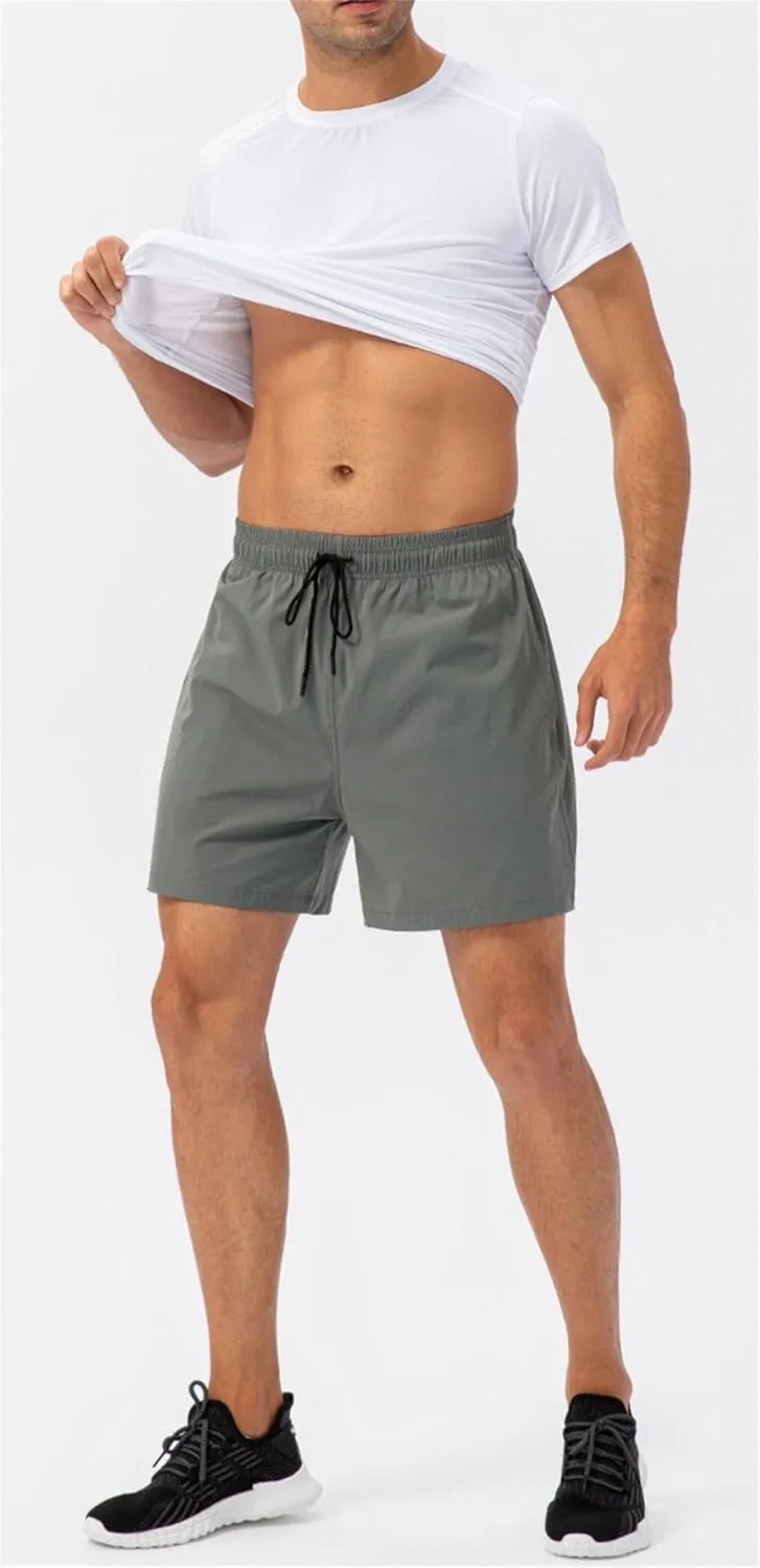 Mens Lightweight Breathable Lining Workout Shorts, Quick Dry Gym Workout Running Shorts with Zipper Pockets