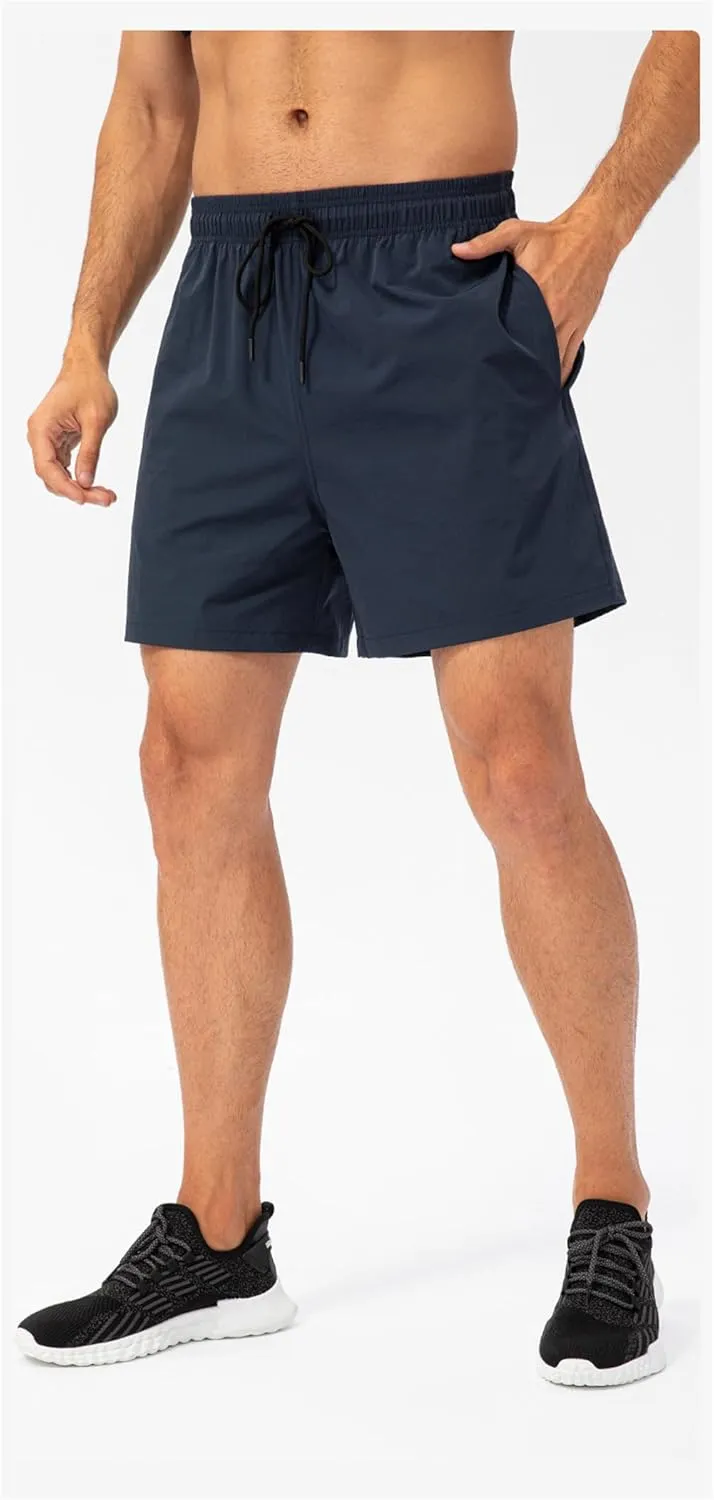 Mens Lightweight Breathable Lining Workout Shorts, Quick Dry Gym Workout Running Shorts with Zipper Pockets
