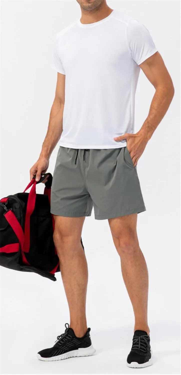 Mens Lightweight Breathable Lining Workout Shorts, Quick Dry Gym Workout Running Shorts with Zipper Pockets