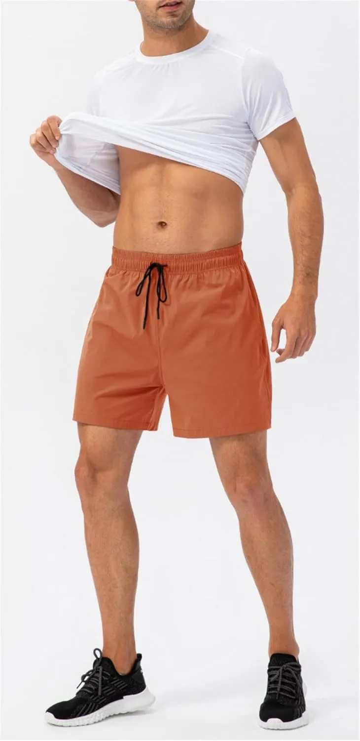 Mens Lightweight Breathable Lining Workout Shorts, Quick Dry Gym Workout Running Shorts with Zipper Pockets