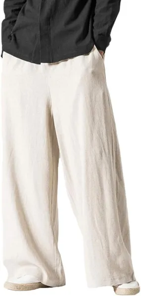 Men's Vintage Cotton Blends Linen Wide Leg Jogging Harem Pants