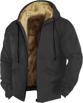 Mens Zip Up Hoodie Solid Color Hoodie Fashion Heavyweight Cotton Fleece Sherpa Lined Jacket Fall Jacket Coat