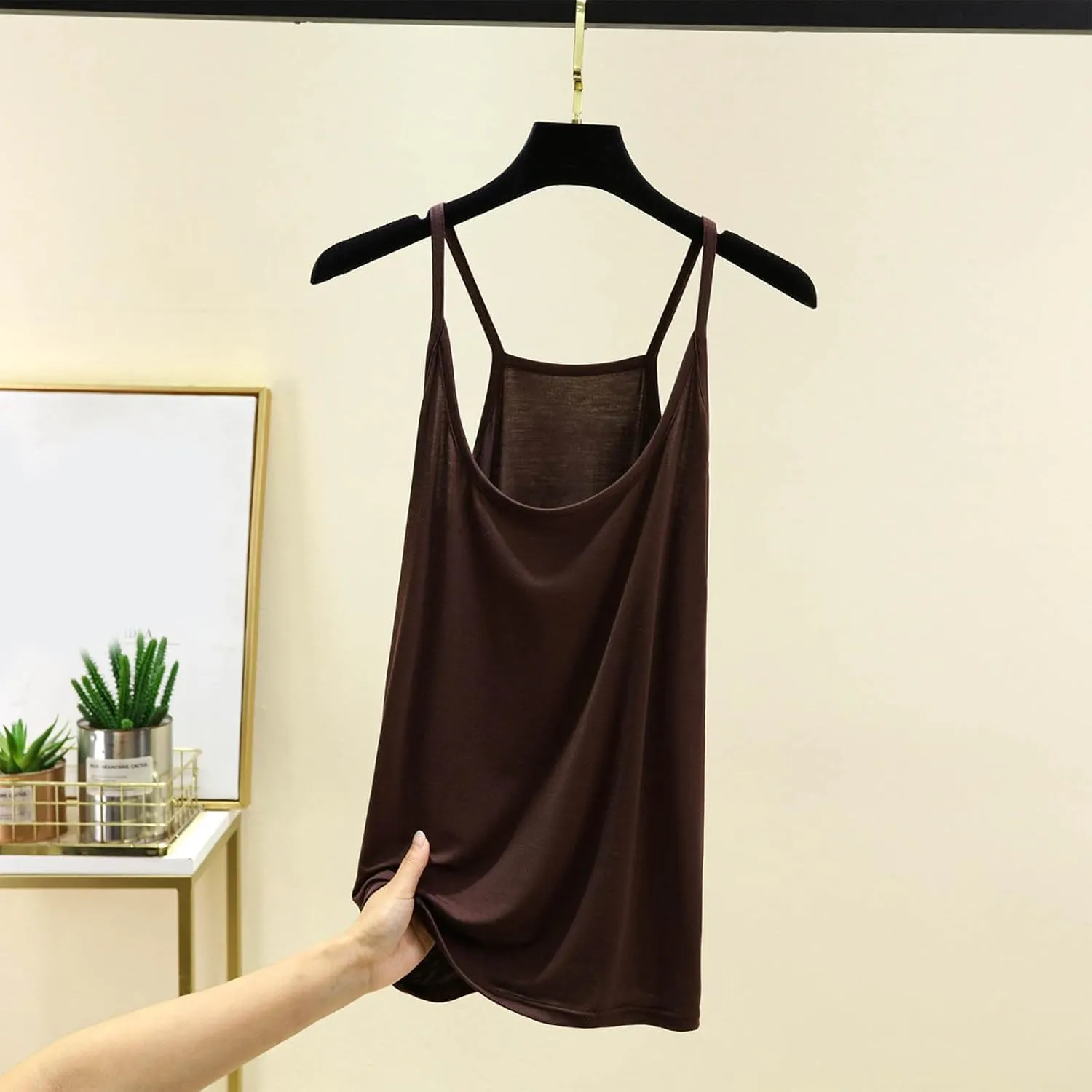 Oplxuo Women Camisole Spaghetti Strap Tank Top Casual Loose Layering Cami Undershirt for Yoga