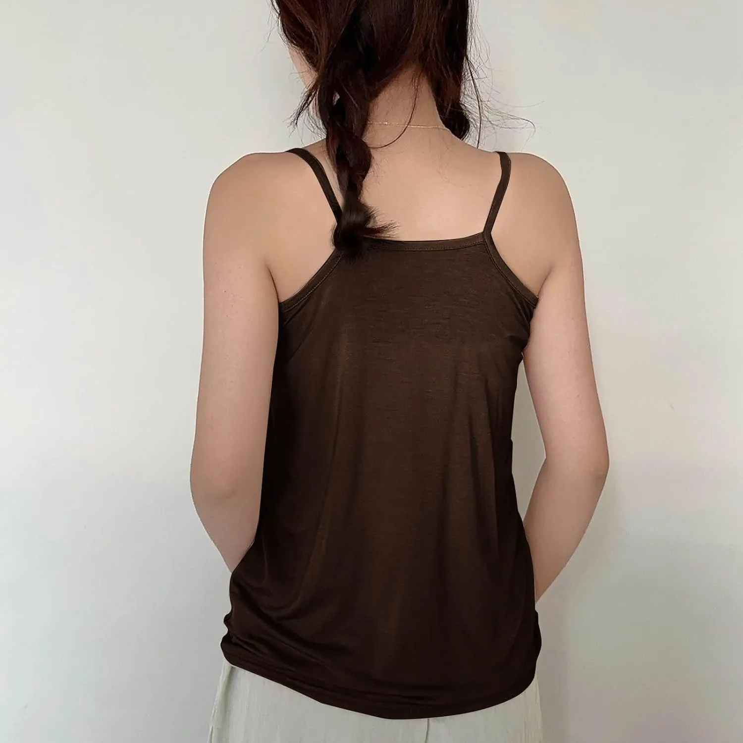 Oplxuo Women Camisole Spaghetti Strap Tank Top Casual Loose Layering Cami Undershirt for Yoga