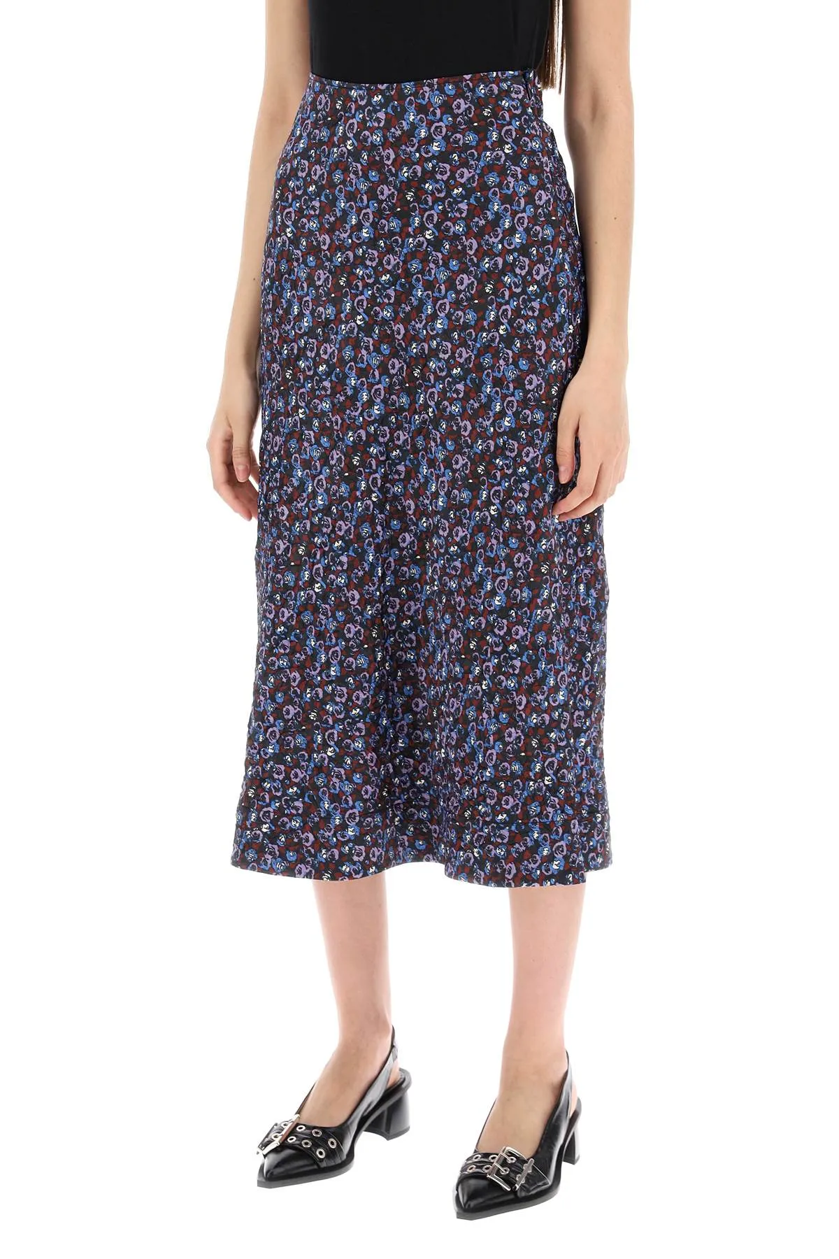 "crinkle satin midi skirt in