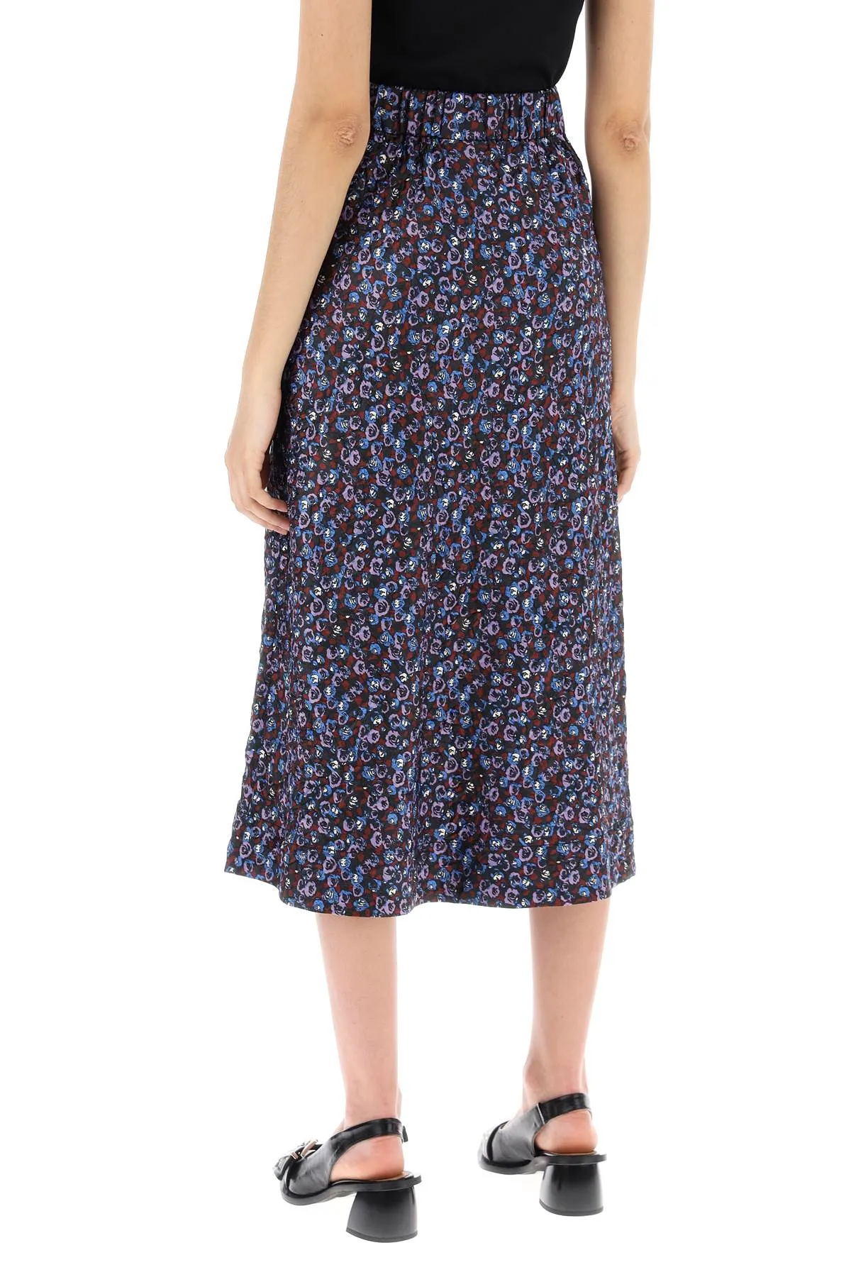 "crinkle satin midi skirt in
