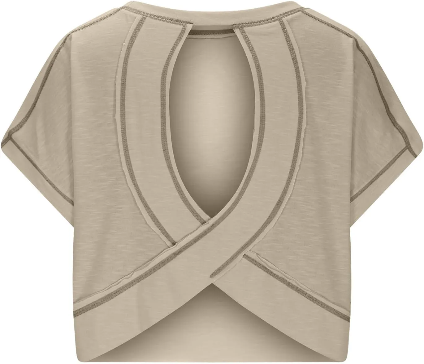 Women's Sexy Open Back Yoga Crop Tops - Cute Summer Crew Neck Athletic Running Shirts Loose Workout Short Sleeve Pullover