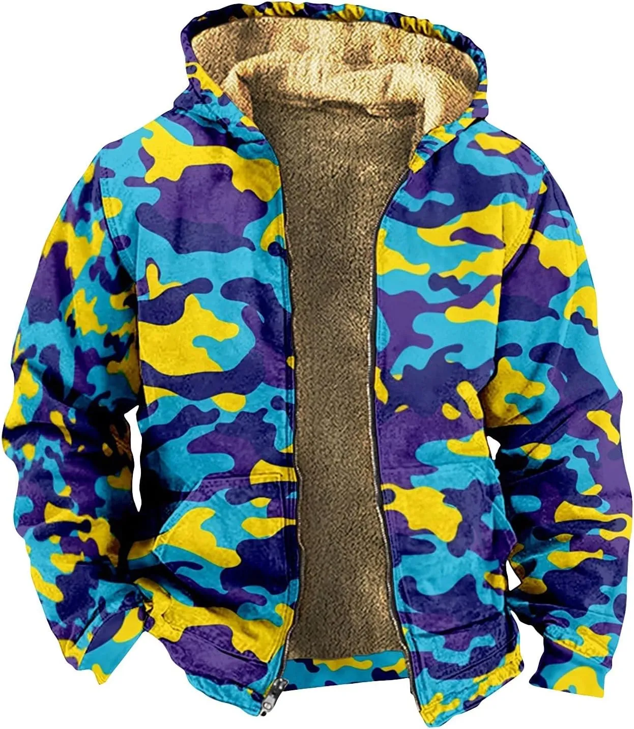 Yesunpxs Winter Jackets for Men Heavyweight Sweatshirt Hoodie Coat Fleece Sherpa Lined Zip Up Sweatshirt Jacket with Pockets