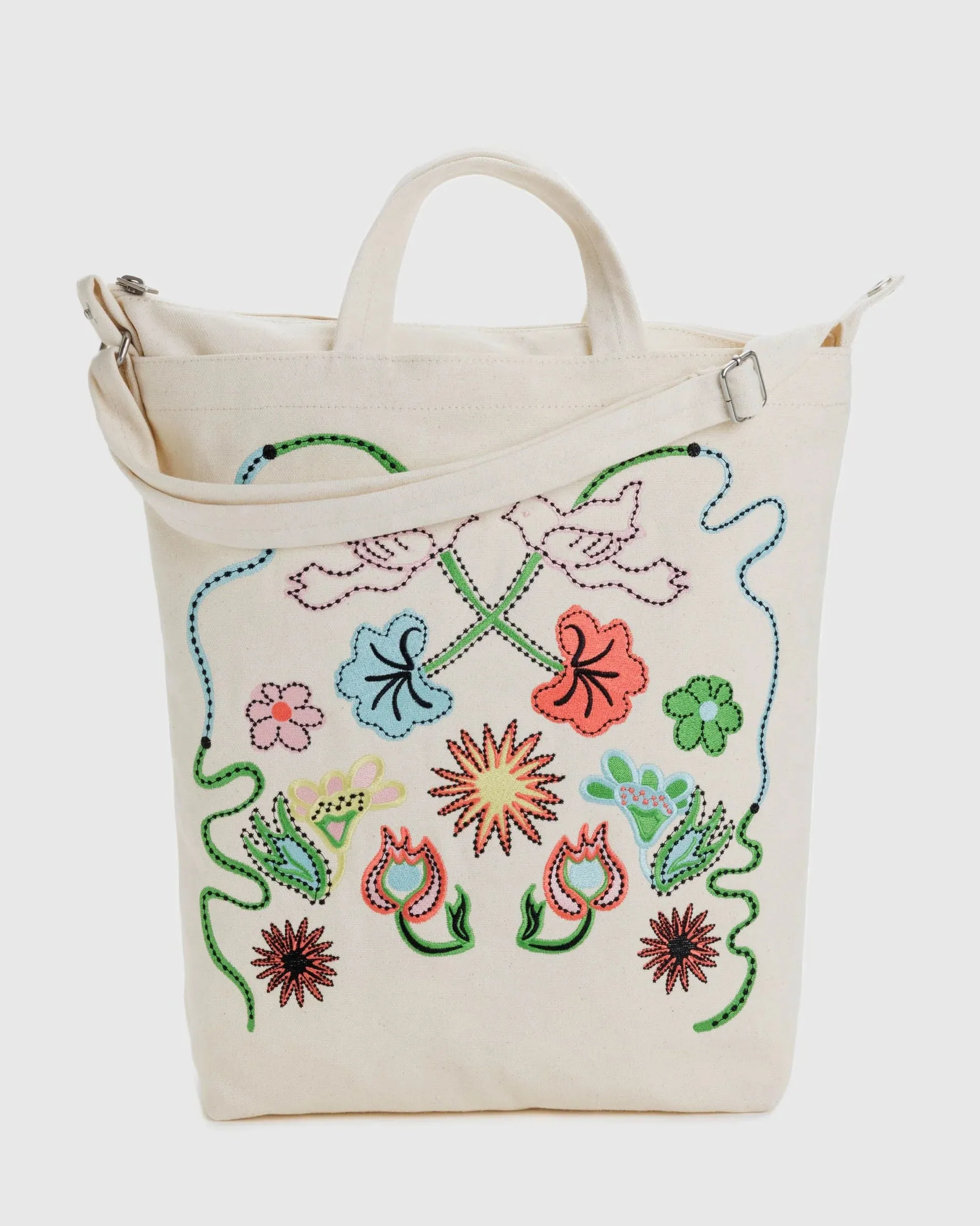 Zip Duck Bag in Embroidered Birds